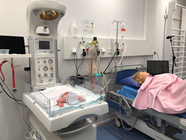 Delivery room at Metropolia simulation hospital in Helsinki