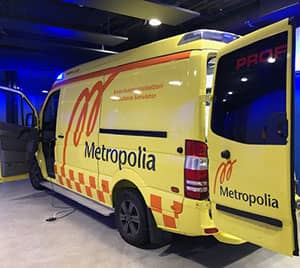 Ambulance at Metropolia simulation hospital in Helsinki