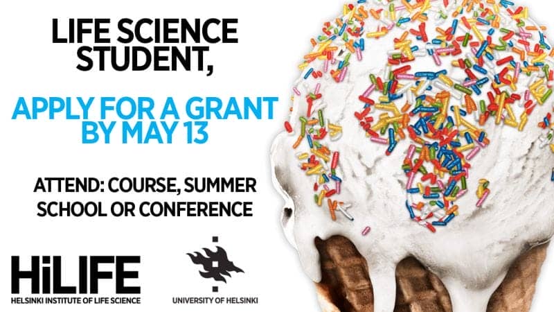 The banner of HiLIFE EDU grant call for life science students at the University of Helsinki